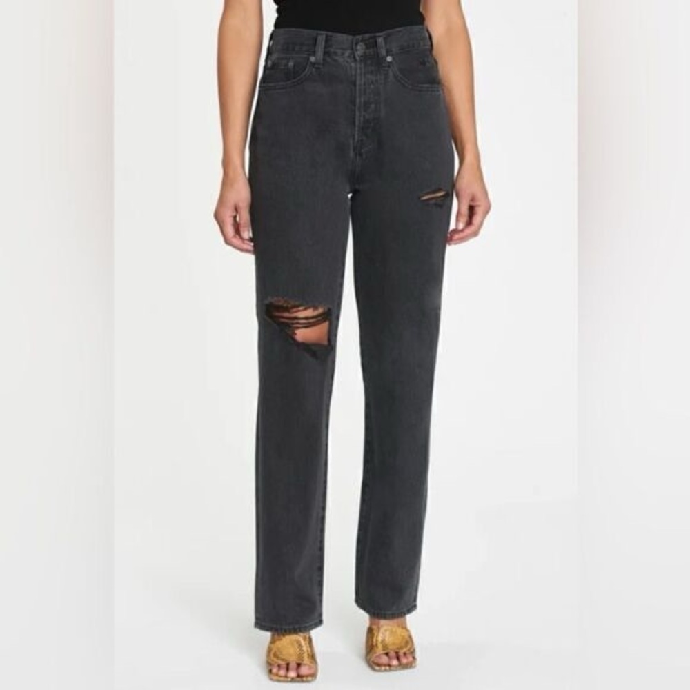 Pistola Cassie High Rise Charcoal Distressed Straight Leg Jeans size 26